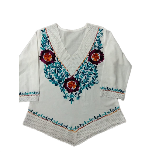 Multicolor Ladies V Neck Embroidered Top