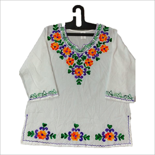 White Vintage Embroidered Top - Cotton Fabric, All Sizes, Multicolor Design | Perfect for All Seasons with Unique Vintage Embroidery