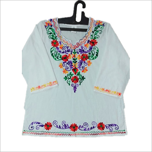 Ladies Chiffon Neck Embroidered Top - Multicolor, All Sizes | All-Season Versatility, Elegant Embroidery Detail