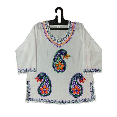 Modern Neck Embroidered Top - Cotton Blend, All Sizes | Multicolor Embroidery, All Season Versatility, Unique Neckline Design