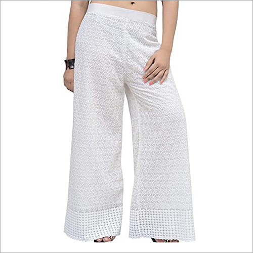 Ladies White Palazzo - Cotton Blend, Sizes S, M, L, XL | Casual Design, All Season Wear, Easy to Wash