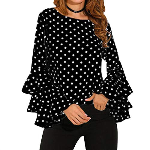 Ladies Dotted Print Top - Casual Design in Full Sleeves | All-Season Wear with Washable Printed Fabric, Ideal for Everyday Use