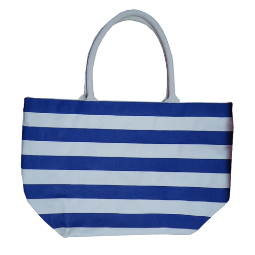 12 Oz Natural Canvas Striped Printed Tote Bag With Padded Handle