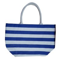 12 Oz Natural Canvas Striped Printed Tote Bag With Padded Handle