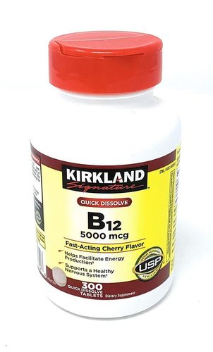 Kirkland Signature Sublingual B-12 - 5000 Mcg Cherry Flavor 300 Vegetarian Tablets | Promotes Healthy Growth & Vitality