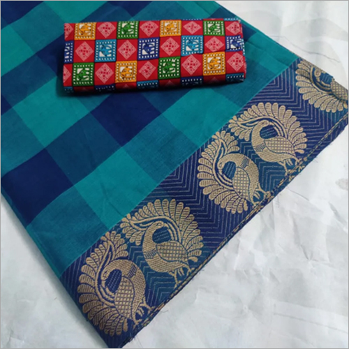 Ladies Cotton Saree - Blue Printed Design | Casual Wear, Elegant Indian Style