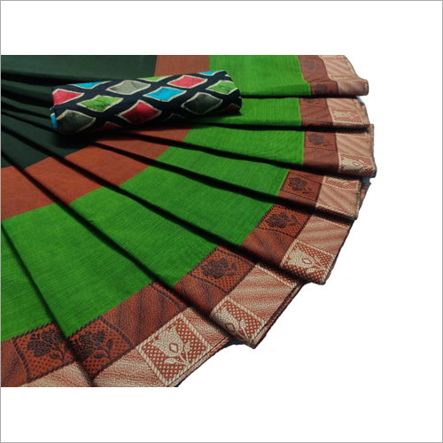 Casual Ladies Green Printed Cotton Saree