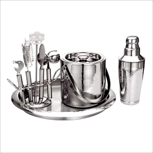 Barset Cocktail Shaker Double Wall Ice Bucket Bar Tray And 5 Pcs Bar Tools Set With Stand
