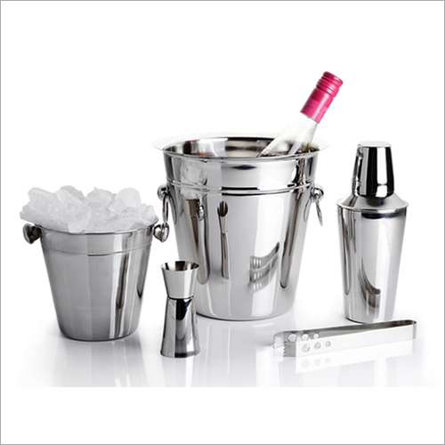 Barset Cocktail Shaker Double Wall Ice Bucket Bar Tray And 5 Pcs Bar Tools Set With Stand