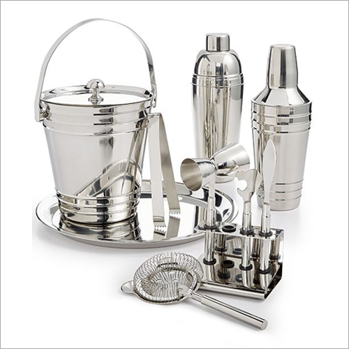 Barset Cocktail Shaker Double Wall Ice Bucket Bar Tray And 5 Pcs Bar Tools Set With Stand