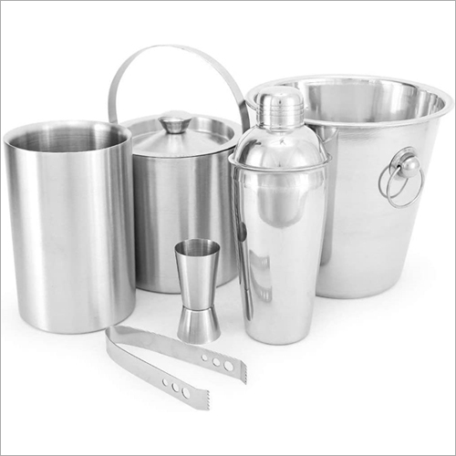 Barset Cocktail Shaker Double Wall Ice Bucket With Tong Wine Chiller Peg Measure And Champagne Bucket