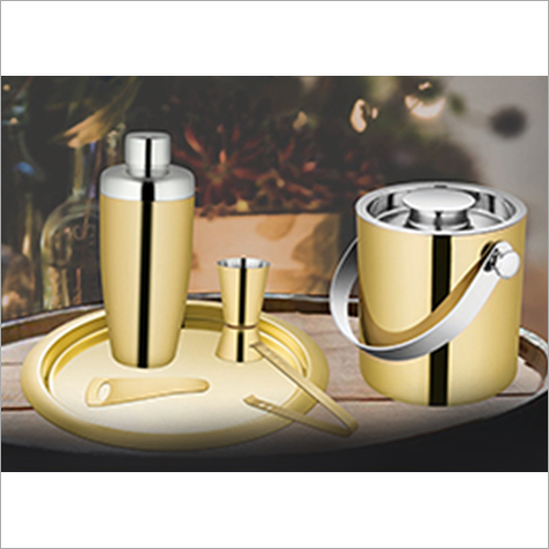 Barset Cocktail Shaker Double Wall Ice Bucket With Tong Bar Tray Peg Measure  And Opener