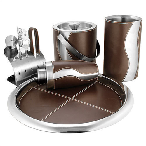 Barset Cocktail Shaker Double Wall Ice Bucket Bar Tray Wine Chiller And 4 Pcs Bar Tools Set With Stand