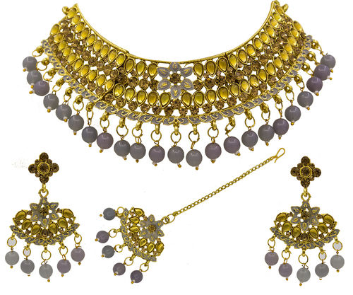 Gold Plated Meenakari Choker Necklace Set For Women and Girls