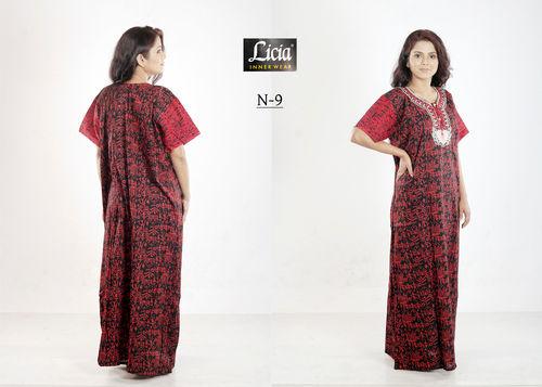 Assorted Colours And Print Cotton Embroidered Nighty