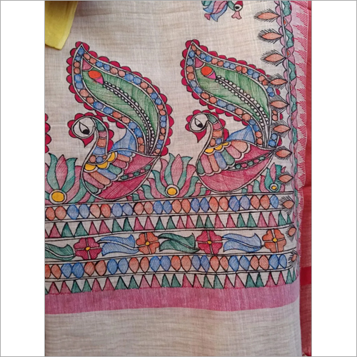 Khadi Cotton Fabric Dupatta Beautiful Peacock With Border Size: Standard