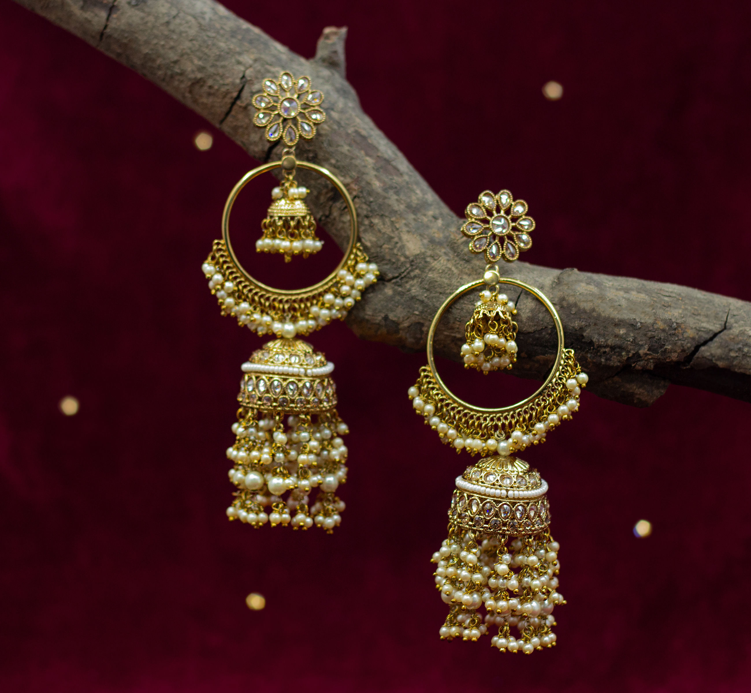 Traditional Gold Plated Antique Jhumki Ad Earrings For Women And Girls