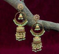Traditional Gold Plated Antique Jhumki Ad Earrings For Women And Girls