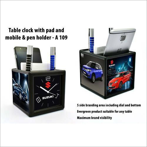 Table Clock With Pad And கைபேசி & Pen Holder