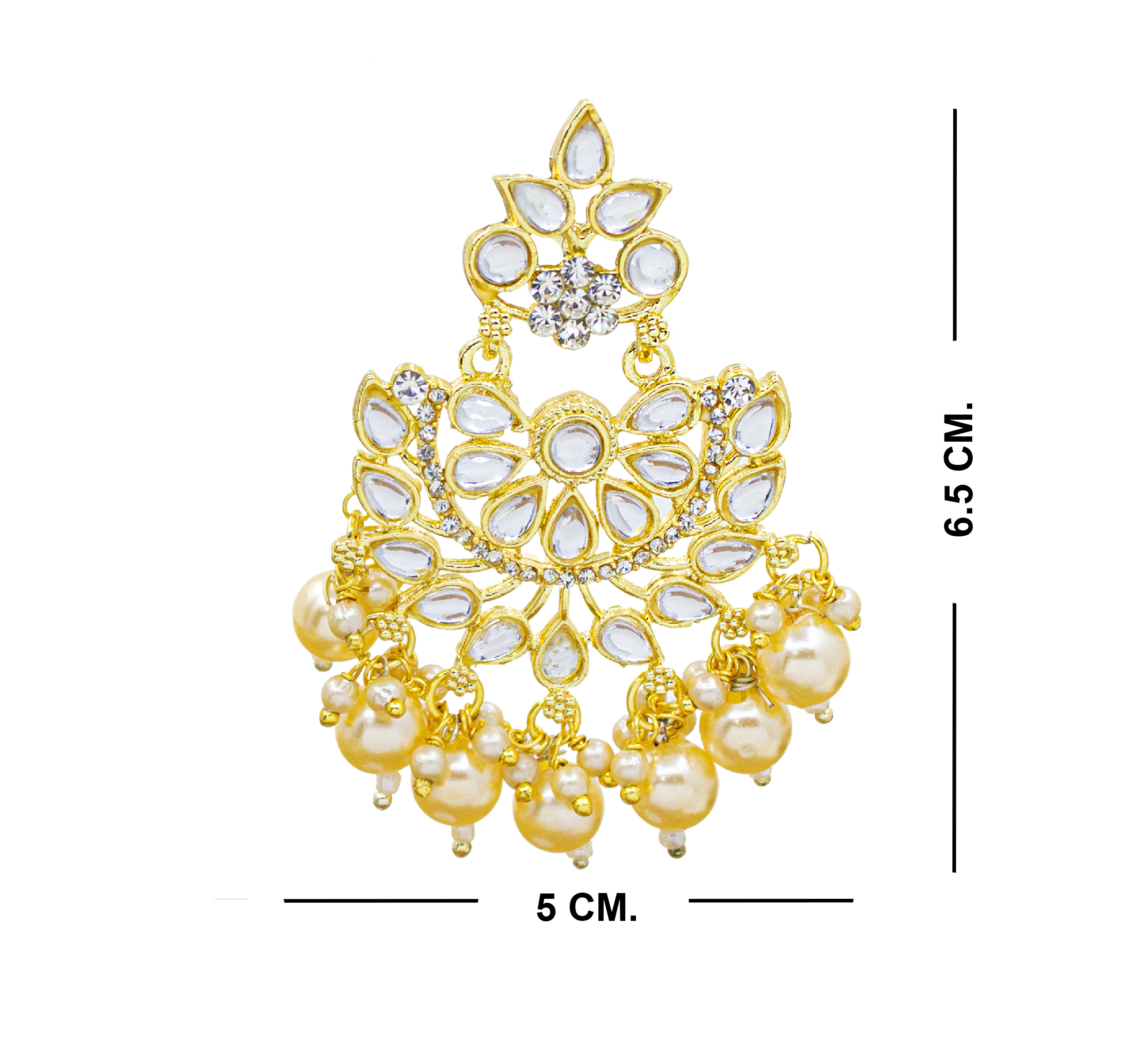 Traditional Jewellery Gold Plated Kundan & Pearl Maang Tikka Set For Women& Girls