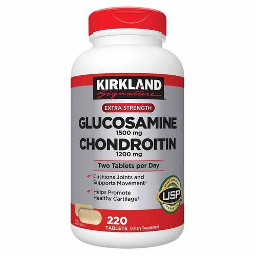 Kirkland Signature Vegetarian Extra Strength Glucosamine 1500mg/Chondroitin 1200mg Sulfate - 220 Tablets, Promote Healthy Growth & Wellness