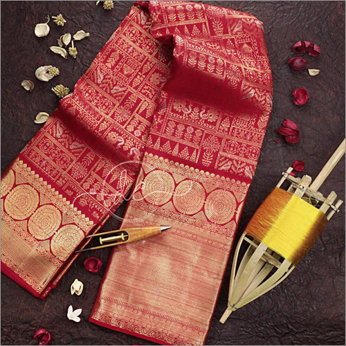Daily Wear Latest Desiger Red Colour Kanchipuram Silk Saree