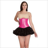 Pink Faux Leather Gothic Burilesque Waist Training Bustier Underbust Corset Top