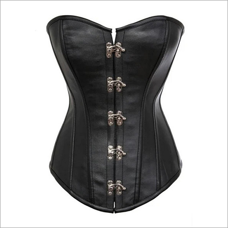 Black Faux Leather Gothic Steampunk Corset Waist Training Overbust Costume