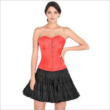 Red Sating Corset Gothic Burlesque Overbust Christmas Costume Cotton Silk Tutu Skirt Dress
