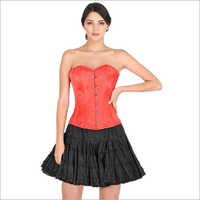 Red Sating Corset Gothic Burlesque Overbust Christmas Costume Cotton Silk Tutu Skirt Dress