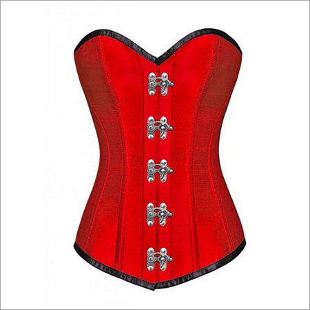Christmas Red Corset Silk Seal Lock Gothic Steampunk Longline Overbust Costume Dress