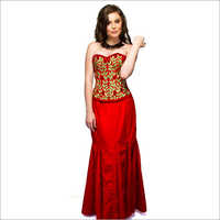 Christmas Dress Red Velvet Embroidery Corset Overbust Top