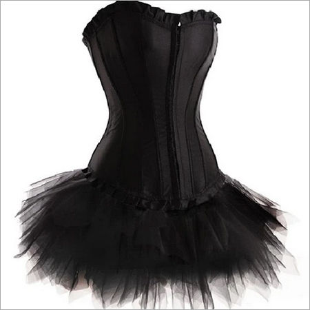 Black Satin Overbust Plus Size Corset With Tutu Skirt Burlesque Costumer