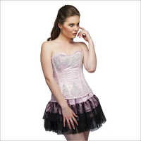 Baby Pink Sequins Overbust Plus Size Corset Top & Black Satin Net Tutu Skirt