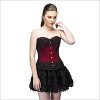 Red Satin Black Handmade Sequins Overbust Plus Size Corset & Tutu Skirt