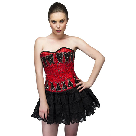 Red Black Sequins Satin Overbust Plus Size Corset Top Tutu Skirt