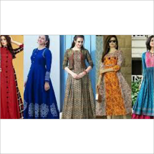 Ladies Long Frocks Kurti - Elegant Cotton Blend, Flowy Ankle-Length Dress, Vibrant Floral Patterns, Ideal for Casual and Formal Occasions