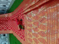 Ladies Red Blend Woven Silk Designer Bandhej Saree