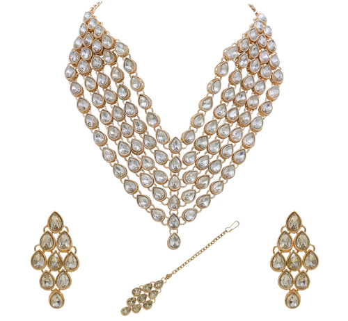 Glamorous Design  Rose Gold Plated Multi Line Necklace Set for Women & Girls