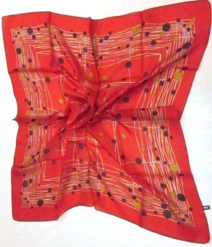 Machine Made Red Silk Square Printed Scarves