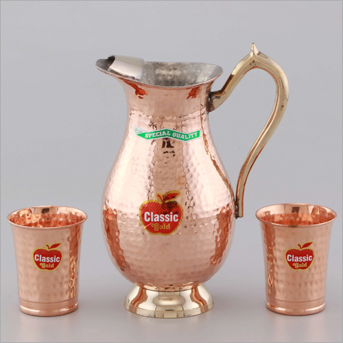 Fancy Copper Jug With Glass Set