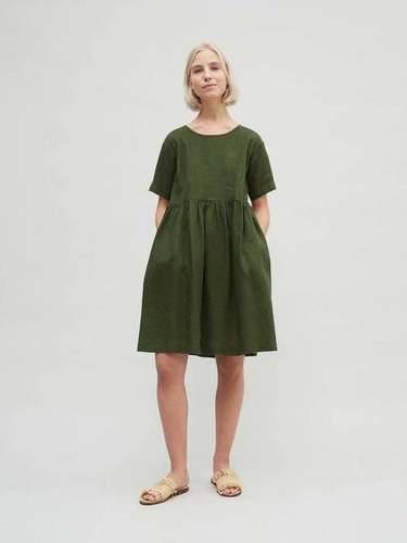 Pure Linen Tunic Frock Solid Women Linen Dress