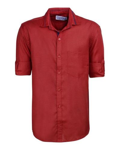 Plain Shirts - Cotton Slub Teri-Cotton Slim Fit Full-Length Sleeves Multicolor Straight Collar Plaid Pattern Sizes: S M L XL
