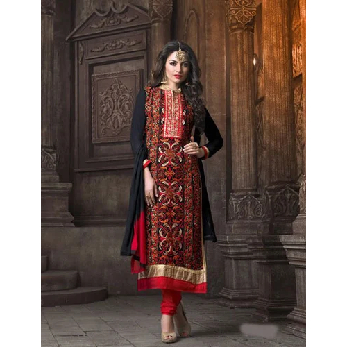 Black Zari Embroidered Georgette Designer Suit