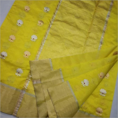 Ladies Yellow Chanderi Pattu Silk Saree