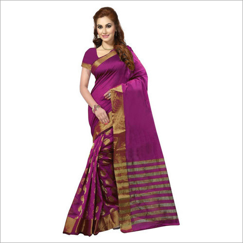Party Wear Ladies Purple Silk Saree