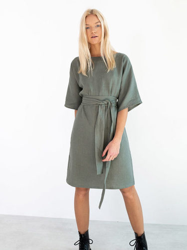 Pure Linen Tunic Dress Solid Women Linen Dress