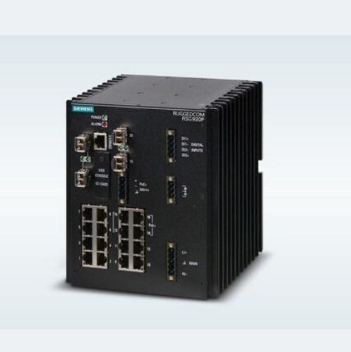 Siemens Ruggedcom RSG920P Managed Ethernet Switch - Ruggedized Housing, Compact Form Factor, 20 Gigabit Ethernet Ports, 4 PoE Ports 120W, 4 SFP Slots, High Bandwidth, Cybersecurity, Scalable