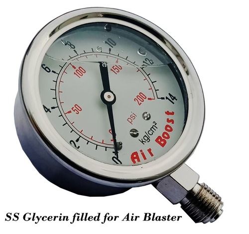 Glycerin Filled Pressure Gauge - SS Material, Precision Measurement | Ideal for Air Blaster Applications