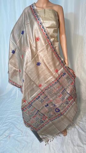 PURE TUSSAR SILK KANTHA EMBROIDERED LONG 2.5 MTRS DUPATTA , WIDTH 36